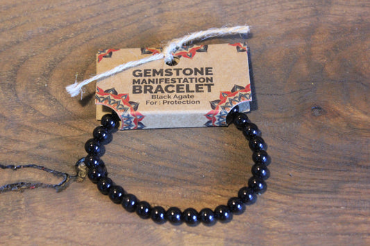 Black Agate Gemstone Bracelet - Protection