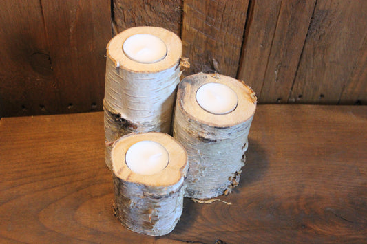 Silver Birch Tealight Holders - Set of Three - Handmade