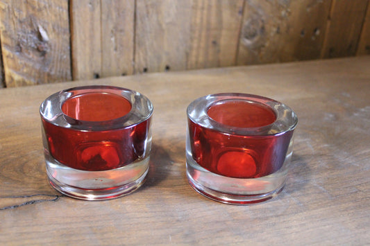 Pair of Red Glass Tealight Holders