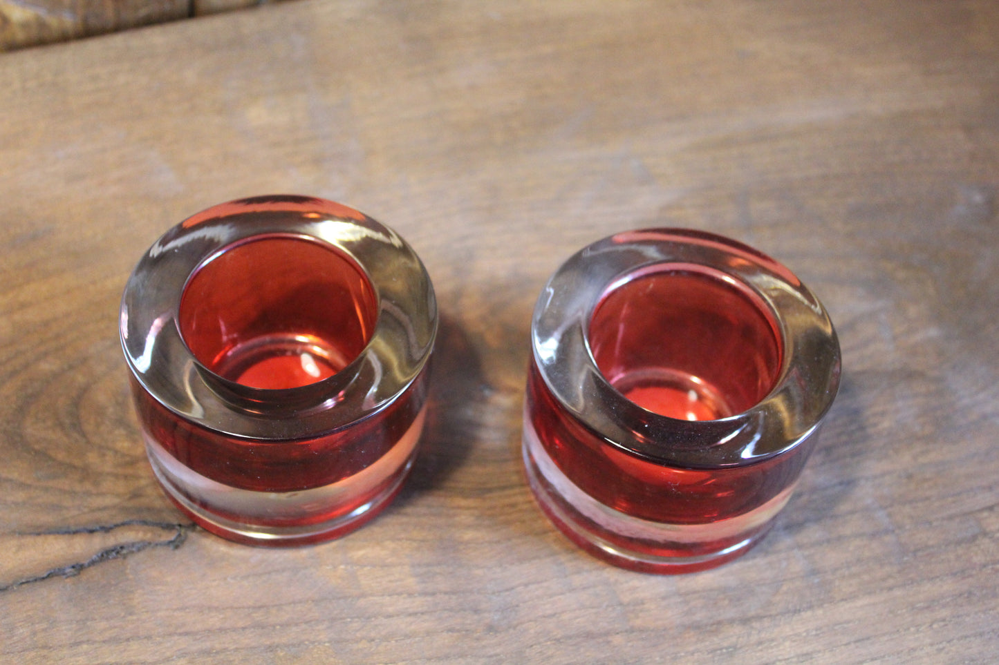 Pair of Red Glass Tealight Holders